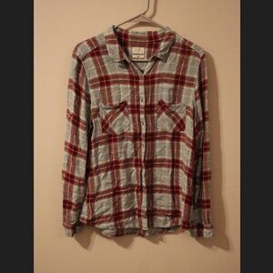 Caslon Classic Fit long-sleeved button down, blue and red plaid striped shirt, L